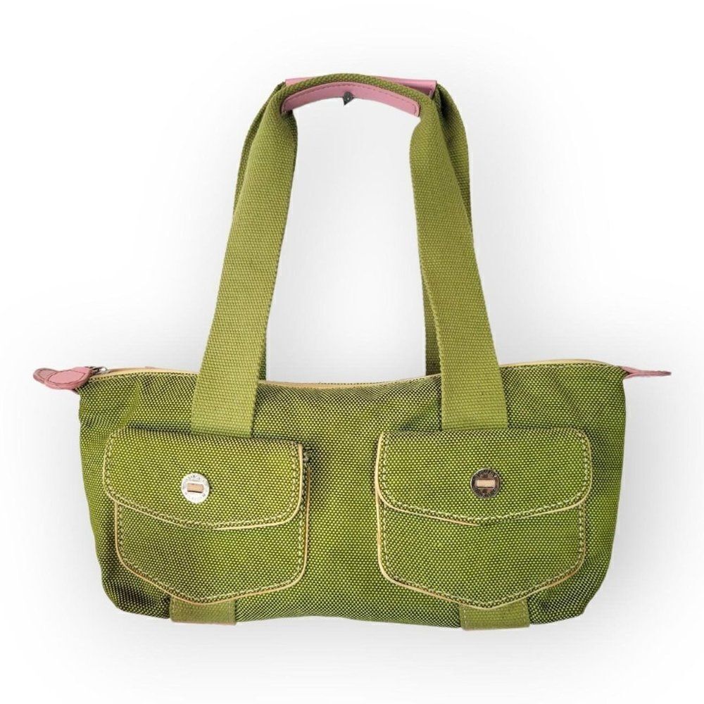 Tommy Hilfiger Y2k 2000s Green And Pink Canvas Bag